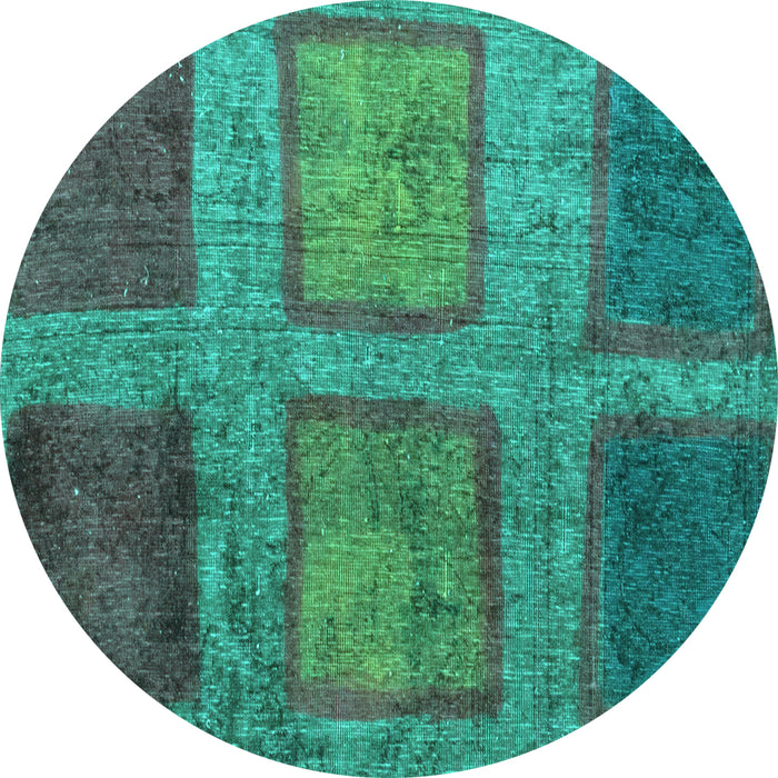 Round Machine Washable Abstract Turquoise Modern Area Rugs, wshabs1993turq