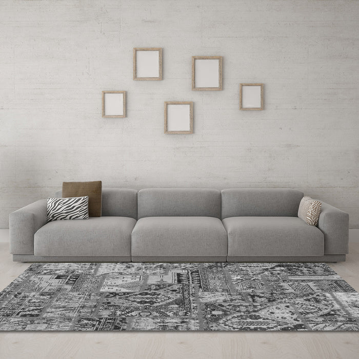 Machine Washable Abstract Gray Modern Rug in a Living Room,, wshabs1994gry