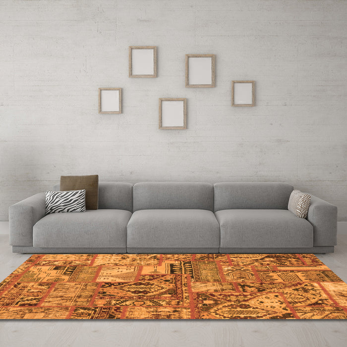 Machine Washable Abstract Orange Modern Area Rugs in a Living Room, wshabs1994org