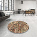 Round Machine Washable Abstract Brown Sand Brown Rug in a Office, wshabs1994