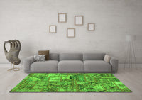 Machine Washable Abstract Green Modern Rug, wshabs1994grn