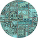 Round Machine Washable Abstract Light Blue Modern Rug, wshabs1994lblu