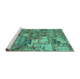 Sideview of Machine Washable Abstract Turquoise Modern Area Rugs, wshabs1994turq