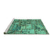 Sideview of Machine Washable Abstract Turquoise Modern Area Rugs, wshabs1994turq