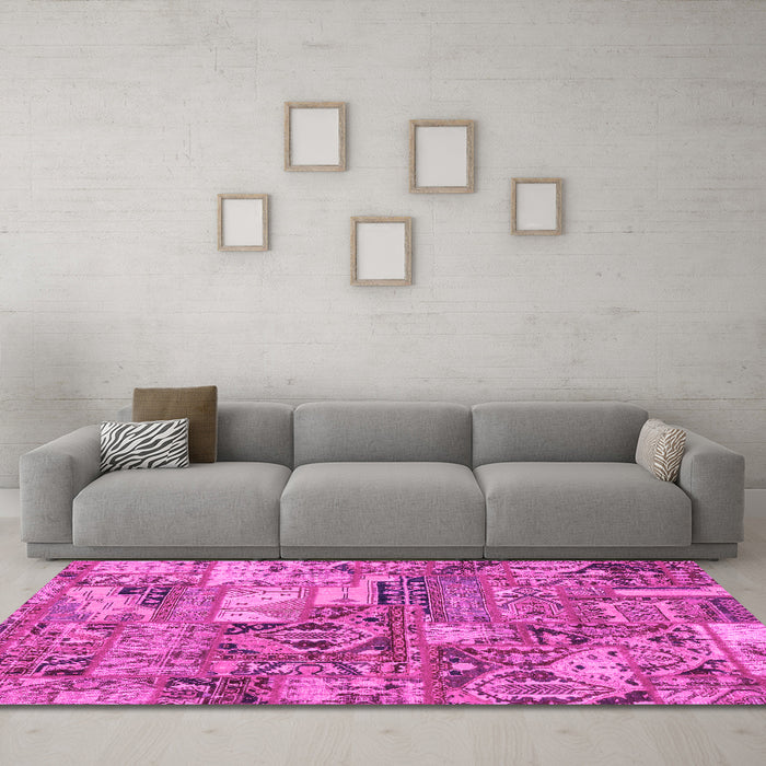 Machine Washable Abstract Pink Modern Rug in a Living Room, wshabs1994pnk
