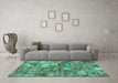 Machine Washable Abstract Turquoise Modern Area Rugs in a Living Room,, wshabs1994turq