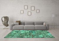 Machine Washable Abstract Turquoise Modern Rug, wshabs1994turq