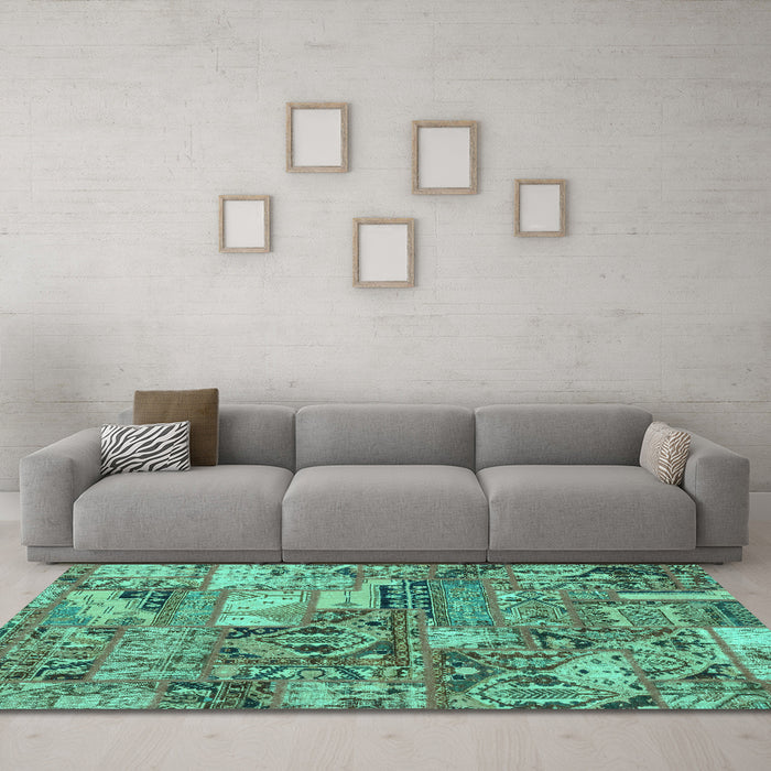 Machine Washable Abstract Turquoise Modern Area Rugs in a Living Room,, wshabs1994turq