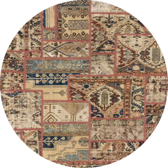 Round Machine Washable Abstract Brown Sand Brown Rug, wshabs1994