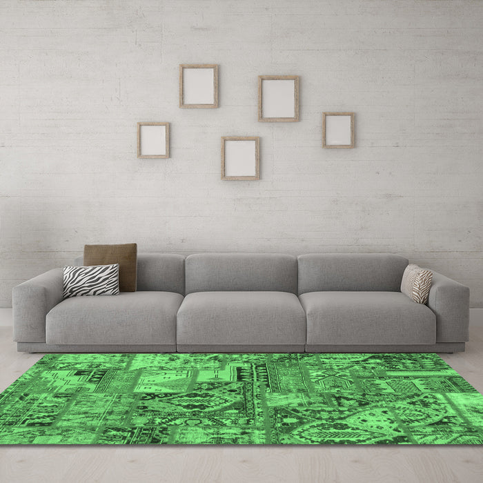 Machine Washable Abstract Emerald Green Modern Area Rugs in a Living Room,, wshabs1994emgrn