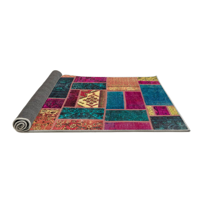 Sideview of Abstract Bright Maroon Red Patchwork Rug, abs1995