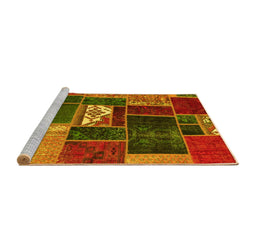 Sideview of Machine Washable Patchwork Yellow Transitional Rug, wshabs1995yw