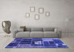 Machine Washable Patchwork Blue Transitional Rug in a Living Room, wshabs1995blu