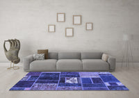 Machine Washable Patchwork Blue Transitional Rug, wshabs1995blu