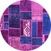 Round Machine Washable Patchwork Purple Transitional Area Rugs, wshabs1995pur