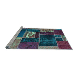 Sideview of Machine Washable Patchwork Light Blue Transitional Rug, wshabs1995lblu