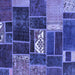 Square Machine Washable Patchwork Blue Transitional Rug, wshabs1995blu