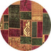 Round Patchwork Brown Transitional Rug, abs1995brn