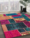 Abstract Bright Maroon Red Patchwork Rug in Family Room, abs1995