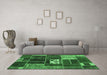 Machine Washable Patchwork Emerald Green Transitional Area Rugs in a Living Room,, wshabs1995emgrn