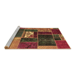 Sideview of Machine Washable Patchwork Brown Transitional Rug, wshabs1995brn