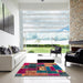 Square Abstract Bright Maroon Red Patchwork Rug in a Living Room, abs1995