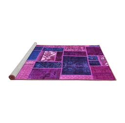 Sideview of Machine Washable Patchwork Purple Transitional Area Rugs, wshabs1995pur