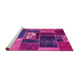 Sideview of Machine Washable Patchwork Pink Transitional Rug, wshabs1995pnk