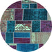 Round Patchwork Light Blue Transitional Rug, abs1995lblu