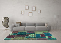 Machine Washable Patchwork Turquoise Transitional Rug, wshabs1995turq