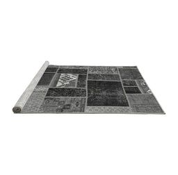 Sideview of Machine Washable Patchwork Gray Transitional Rug, wshabs1995gry