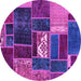 Round Patchwork Purple Transitional Rug, abs1995pur