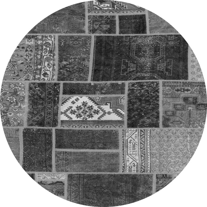 Round Machine Washable Patchwork Gray Transitional Rug, wshabs1995gry