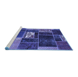 Sideview of Machine Washable Patchwork Blue Transitional Rug, wshabs1995blu