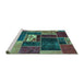Sideview of Machine Washable Patchwork Turquoise Transitional Area Rugs, wshabs1995turq