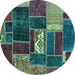 Round Machine Washable Patchwork Turquoise Transitional Area Rugs, wshabs1995turq