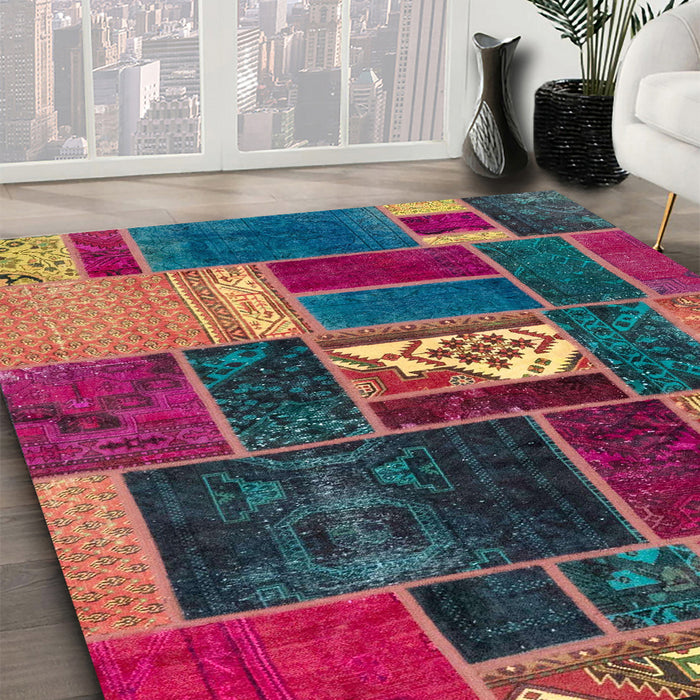 Machine Washable Abstract Bright Maroon Red Rug in a Family Room, wshabs1995