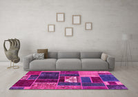 Machine Washable Patchwork Pink Transitional Rug, wshabs1995pnk