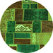 Round Machine Washable Patchwork Green Transitional Area Rugs, wshabs1995grn