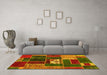 Machine Washable Patchwork Yellow Transitional Rug in a Living Room, wshabs1995yw