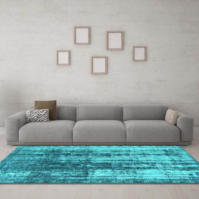 Machine Washable Abstract Turquoise Modern Area Rugs in a Living Room,, wshabs1996turq
