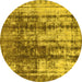 Round Abstract Yellow Modern Rug, abs1996yw