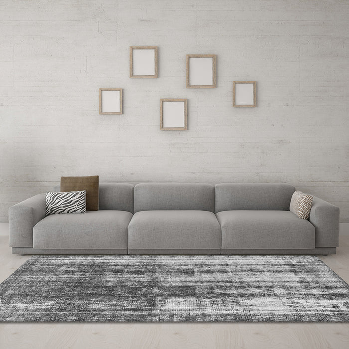 Machine Washable Abstract Gray Modern Rug in a Living Room,, wshabs1996gry