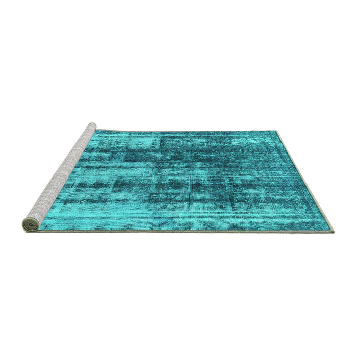 Sideview of Machine Washable Abstract Turquoise Modern Area Rugs, wshabs1996turq