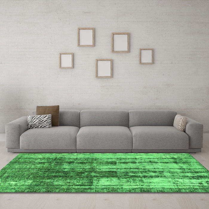 Machine Washable Abstract Green Modern Area Rugs in a Living Room,, wshabs1996grn