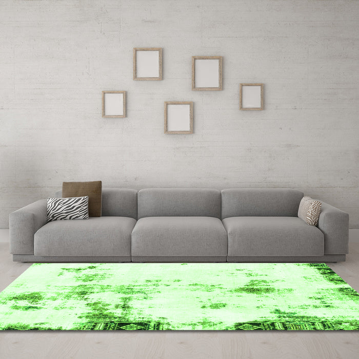 Machine Washable Abstract Green Modern Area Rugs in a Living Room,, wshabs1997grn