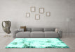 Machine Washable Abstract Turquoise Modern Area Rugs in a Living Room,, wshabs1997turq