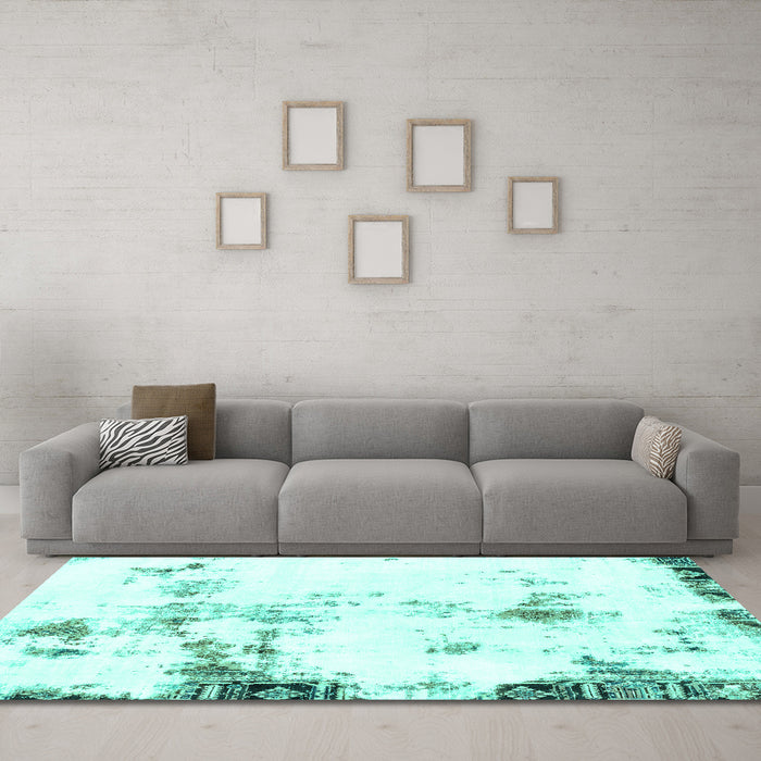 Machine Washable Abstract Turquoise Modern Area Rugs in a Living Room,, wshabs1997turq