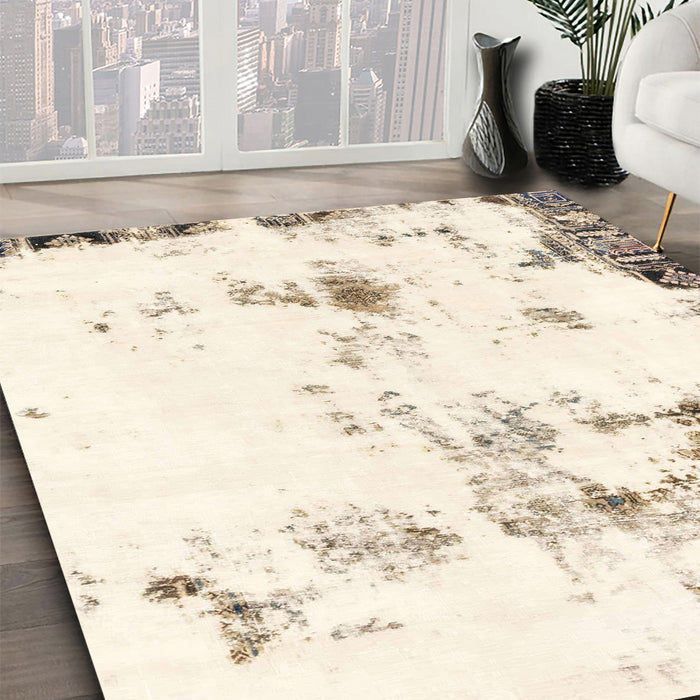 Machine Washable Abstract Blanched Almond Beige Rug in a Family Room, wshabs1997