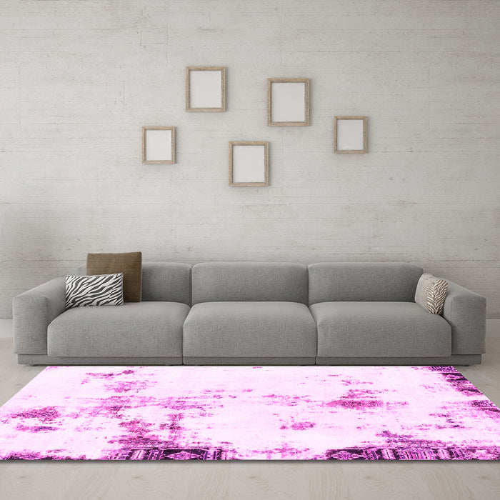 Machine Washable Abstract Pink Modern Rug in a Living Room, wshabs1997pnk
